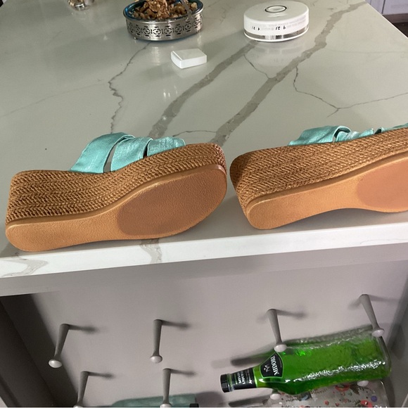 Italian Shoemakers Blue and Brown Sandals with Cork Platform - Picture 3 of 3